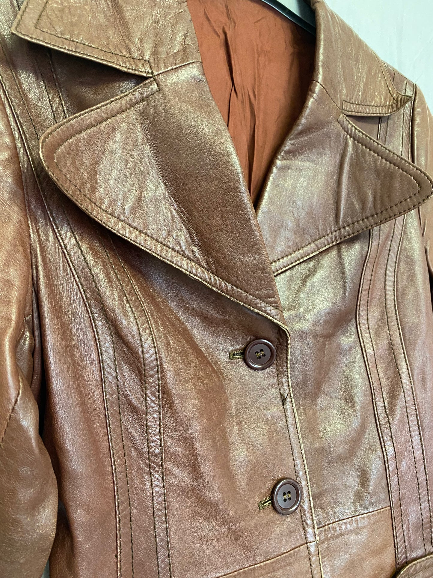 Blazer en cuir marron glacé vintage 70's