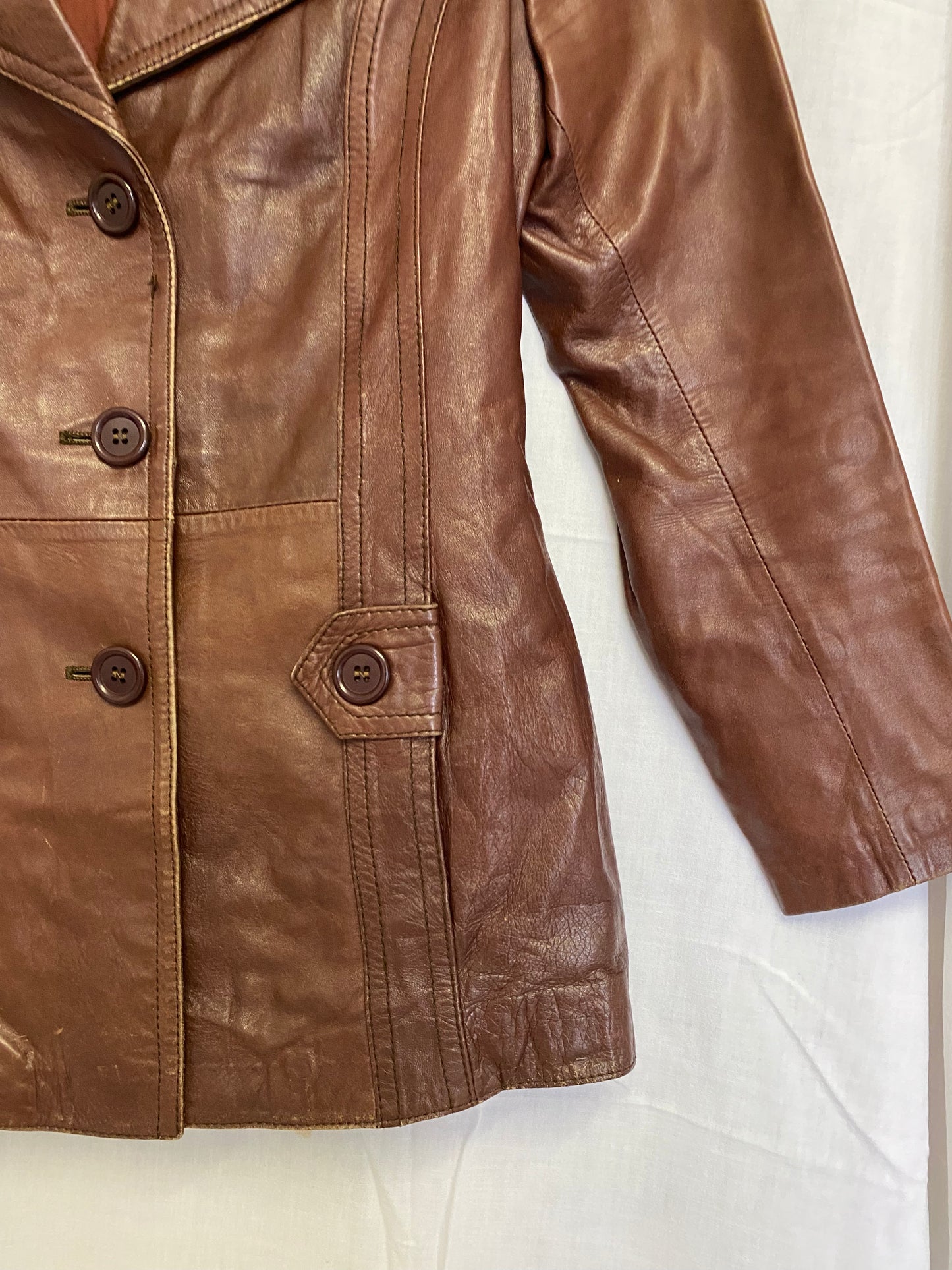 Blazer en cuir marron glacé vintage 70's