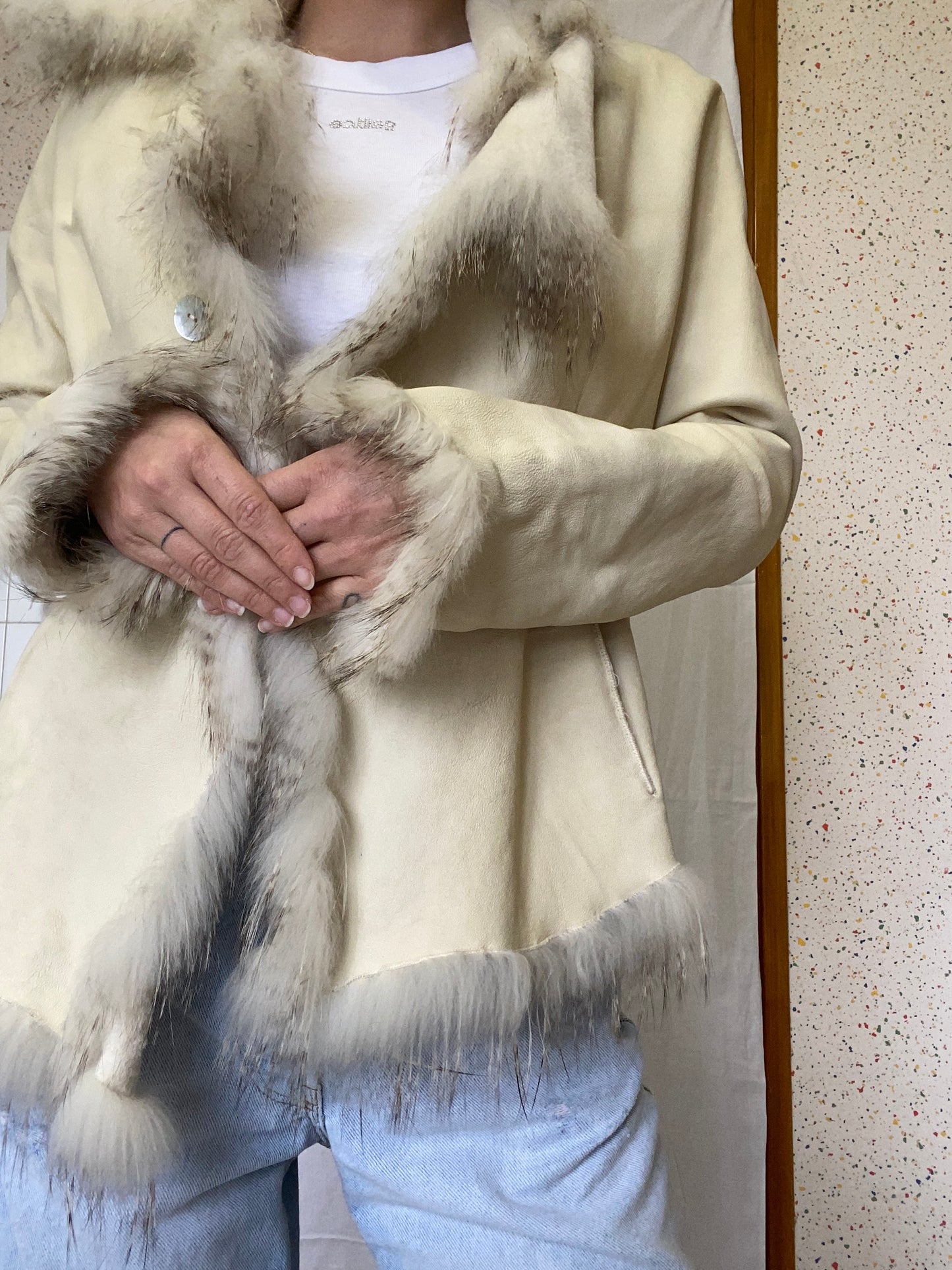 Veste en cuir et fourrure