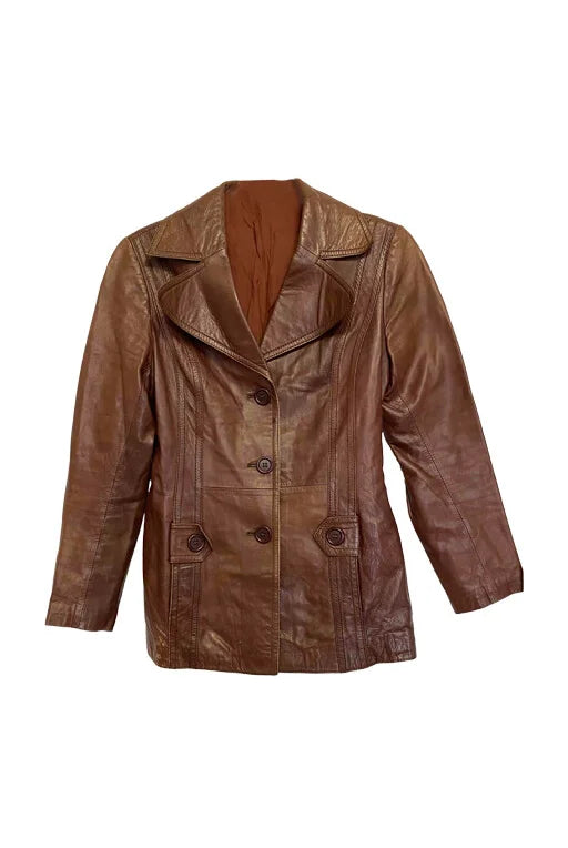 Blazer en cuir marron glacé vintage 70's